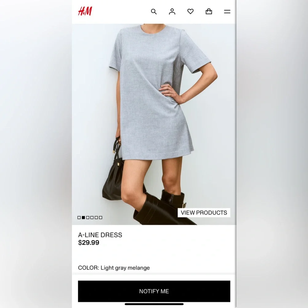 H&M Short Sleeve Shift Dress Grey Size Medium Classic Minimalist Corpcore - Picture 3 of 3